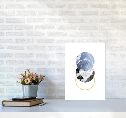 Blue And Gold Abstract Circles Modern Print A3 Black Frame