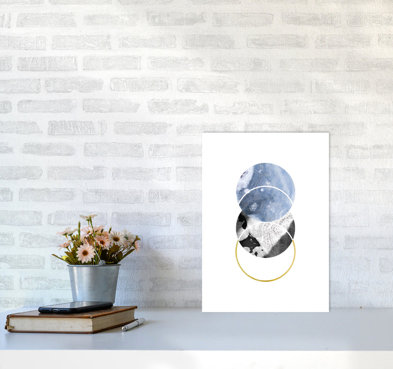 Blue And Gold Abstract Circles Modern Print A3 Black Frame