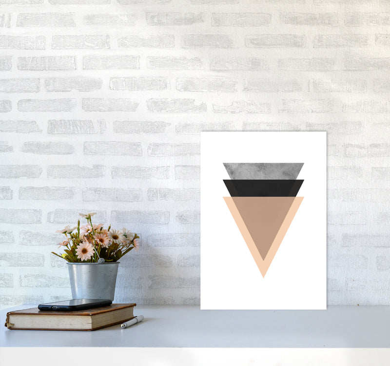 Peach And Black Abstract Triangles Modern Print A3 Black Frame