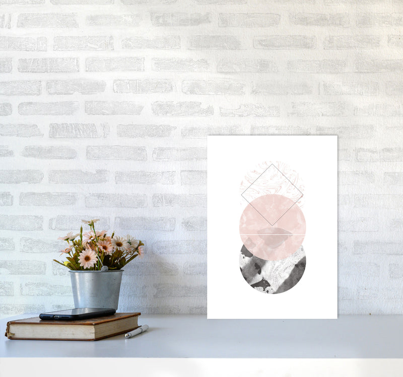Black And Pink Marble Abstract Circles Modern Print A3 Black Frame