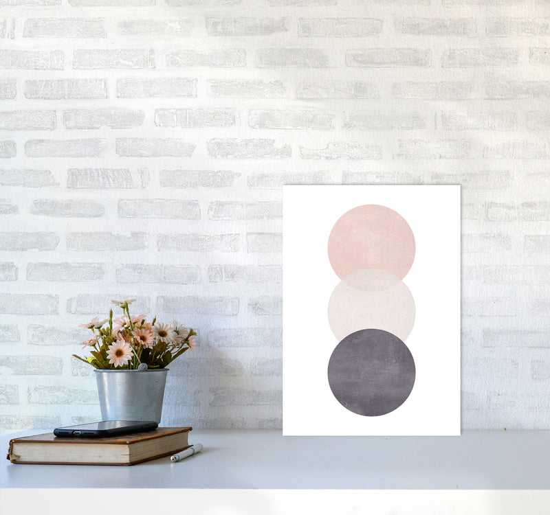Cotton, Pink And Grey Abstract Circles Modern Print A3 Black Frame