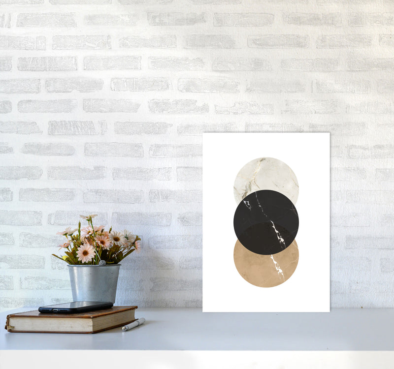 Gold, Beige And Black Marble Abstract Circles Modern Print A3 Black Frame