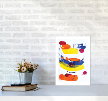 Bright Yellow, Blue and Red Abstract Paint Strokes Modern Print A3 Black Frame
