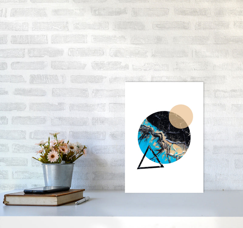 Blue Sand Abstract Circles Modern Print A3 Black Frame