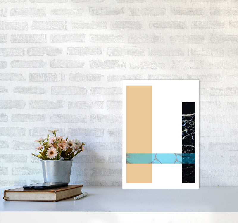 Blue Sand Abstract Rectangles Modern Print A3 Black Frame