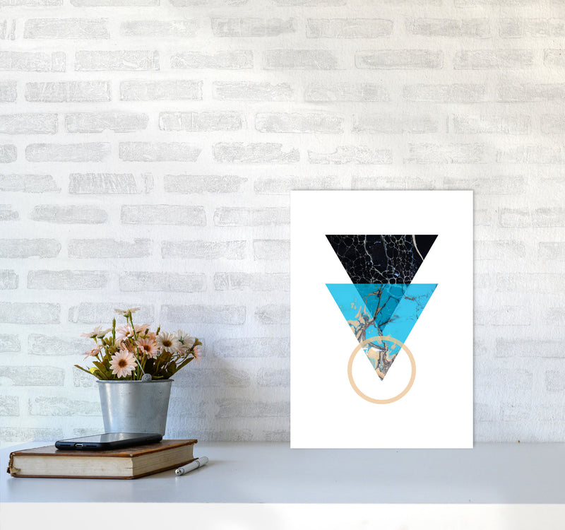 Blue Sand Abstract Triangles Modern Print A3 Black Frame