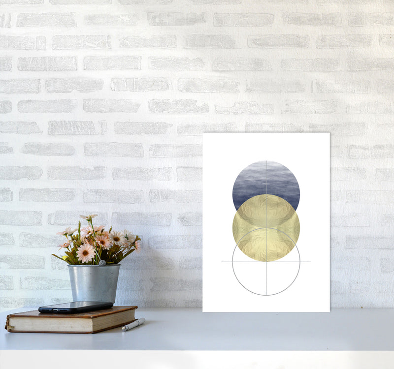 Navy And Gold Abstract Circles Modern Print A3 Black Frame