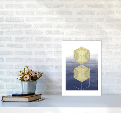 Navy And Gold Abstract Hexagons Modern Print A3 Black Frame