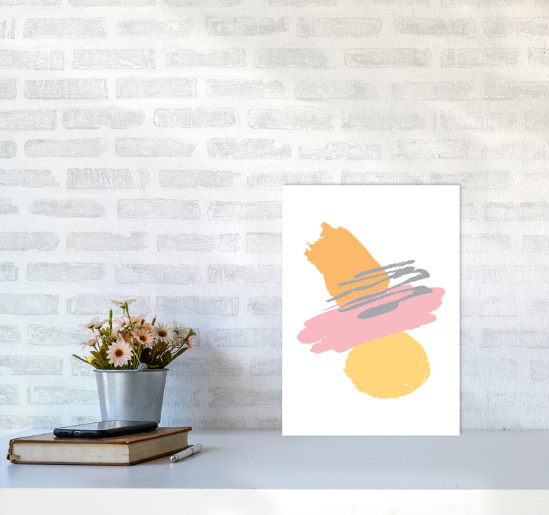 Pink And Orange Abstract Paint Shapes Modern Print A3 Black Frame