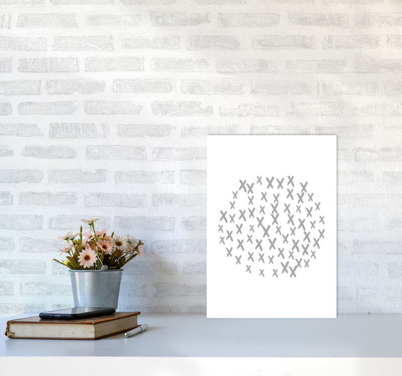 Grey Crosses Circle Abstract Modern Print A3 Black Frame