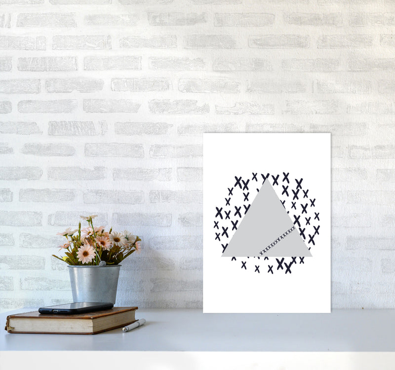 Grey Triangle With Crosses Abstract Modern Print A3 Black Frame