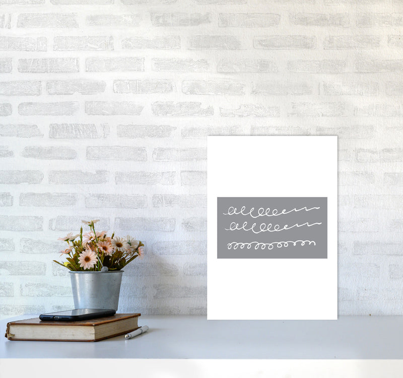Grey Rectangle Swirls Abstract Modern Print A3 Black Frame
