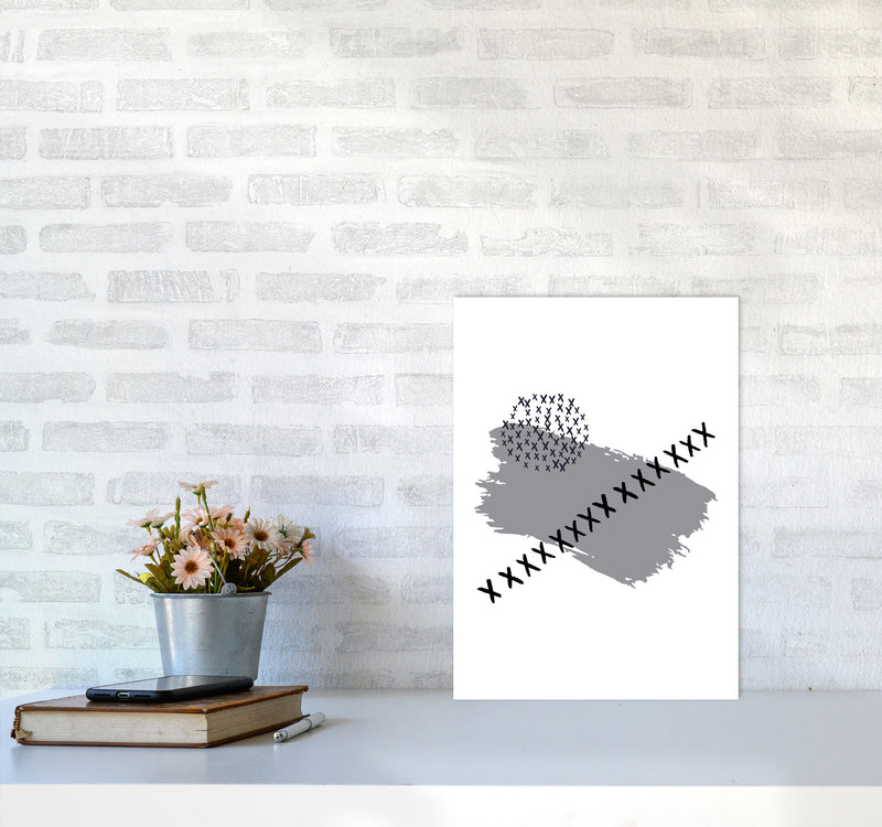 Grey X Paint Brush Abstract Modern Print A3 Black Frame