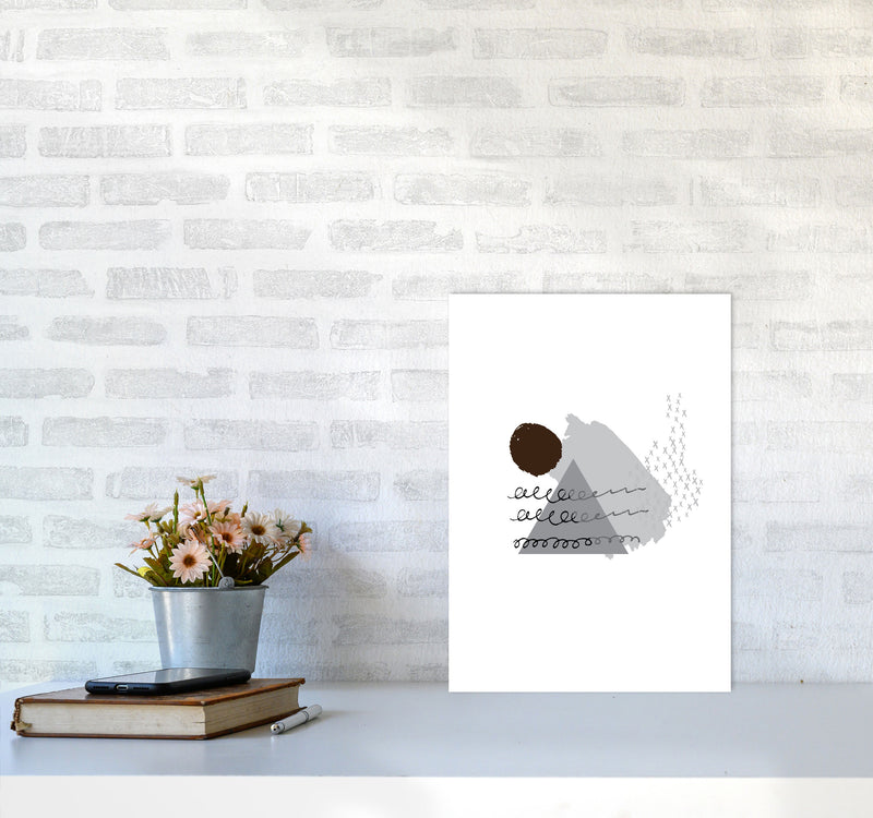 Grey And Black Mountain Sun Abstract Modern Print A3 Black Frame