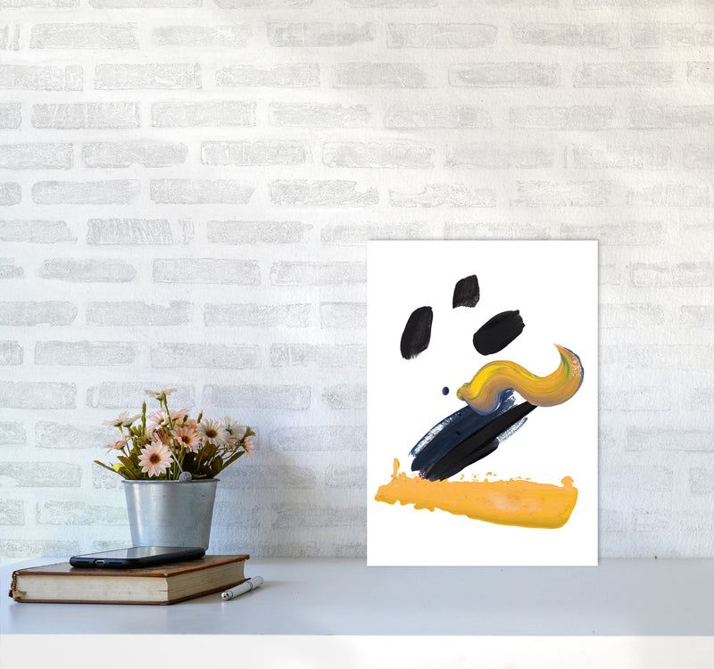 Mustard And Black Abstract Paint Strokes Modern Print A3 Black Frame