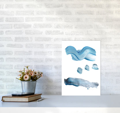 Light Blue Abstract Paint Strokes Modern Print A3 Black Frame
