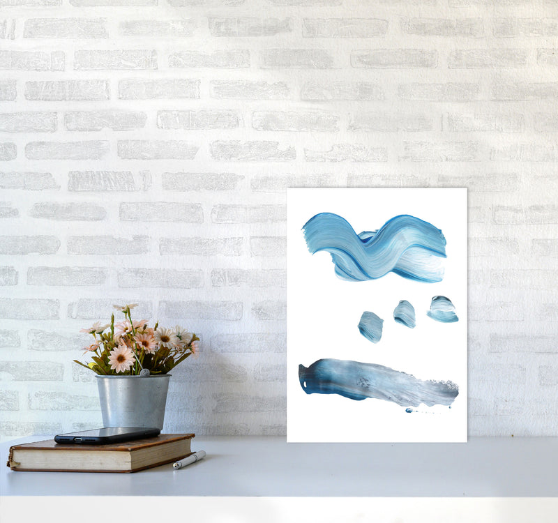 Light Blue Abstract Paint Strokes Modern Print A3 Black Frame