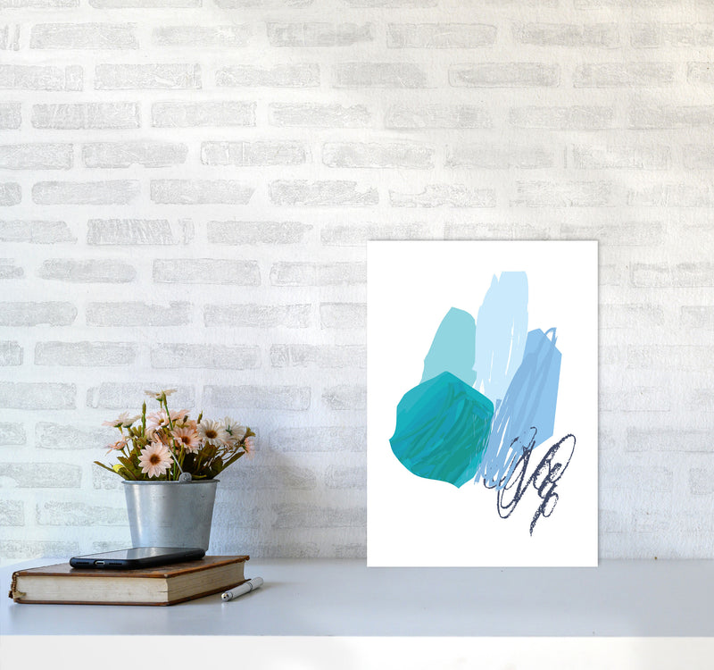 Blue Abstract Palette Drawings Modern Print A3 Black Frame