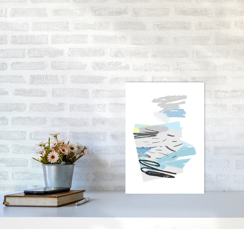 Blue And Grey Abstract Drawings Modern Print A3 Black Frame