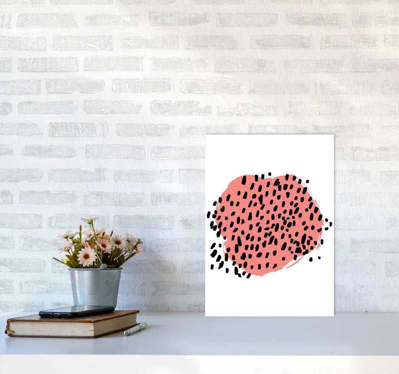 Coral Blob With Black Polka Dots Abstract Modern Print A3 Black Frame