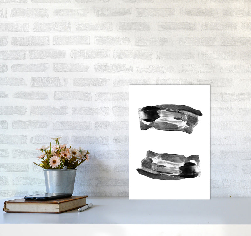 Black Abstract Paint Strokes Modern Print A3 Black Frame