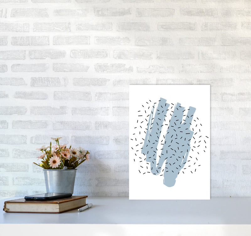 Blue Paint With Black Polka Abstract Modern Print A3 Black Frame
