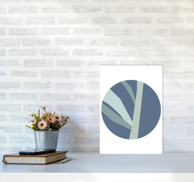 Navy Abstract Circle With Branches Modern Print A3 Black Frame