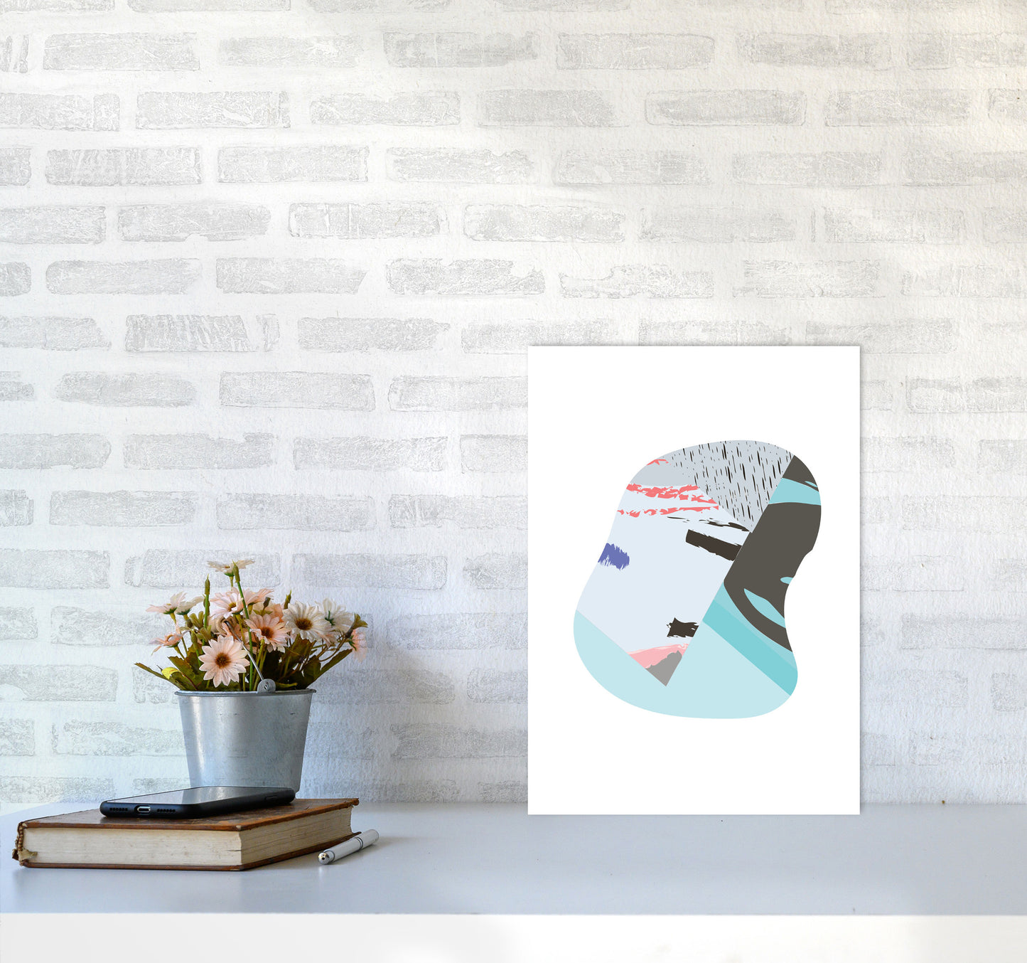 Teal Abstract Patterns Shape Modern Print A3 Black Frame