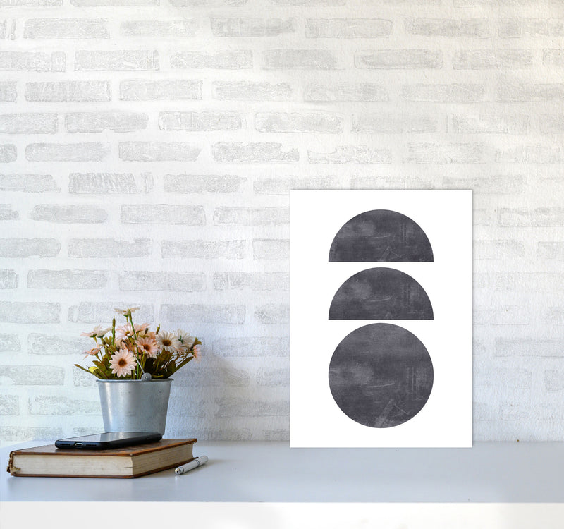 Abstract Scratched Texture Circles Modern Print A3 Black Frame
