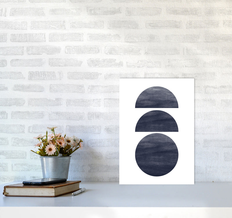 Abstract Navy Circles Modern Print A3 Black Frame