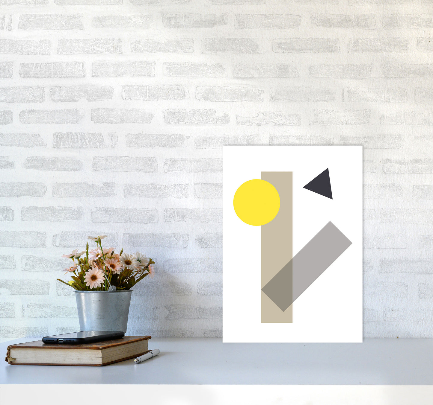 Random Yellow Geo Styles 3 Modern Print A3 Black Frame