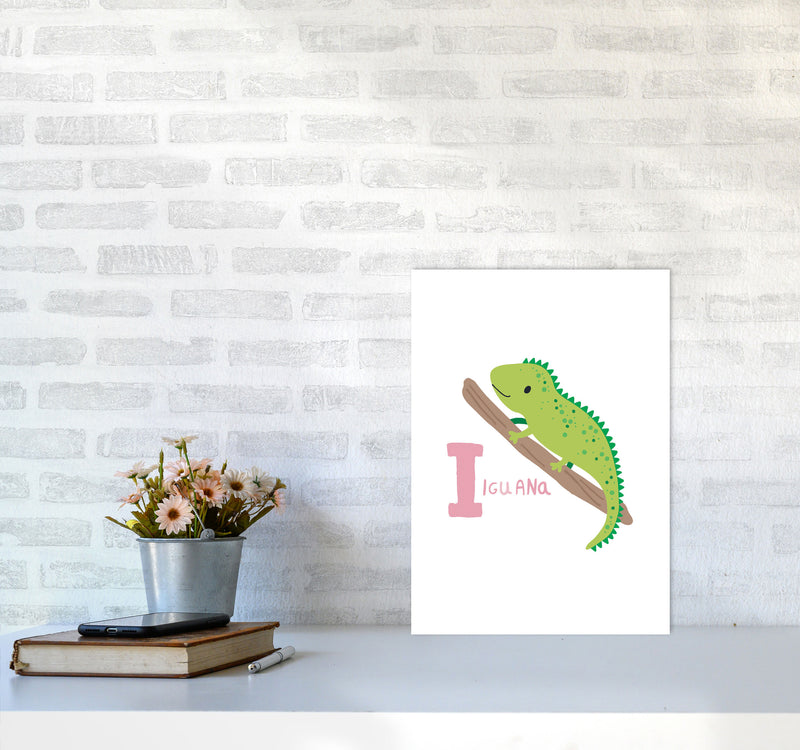 Alphabet Animals, I Is For Iguana Framed Nursey Wall Art Print A3 Black Frame
