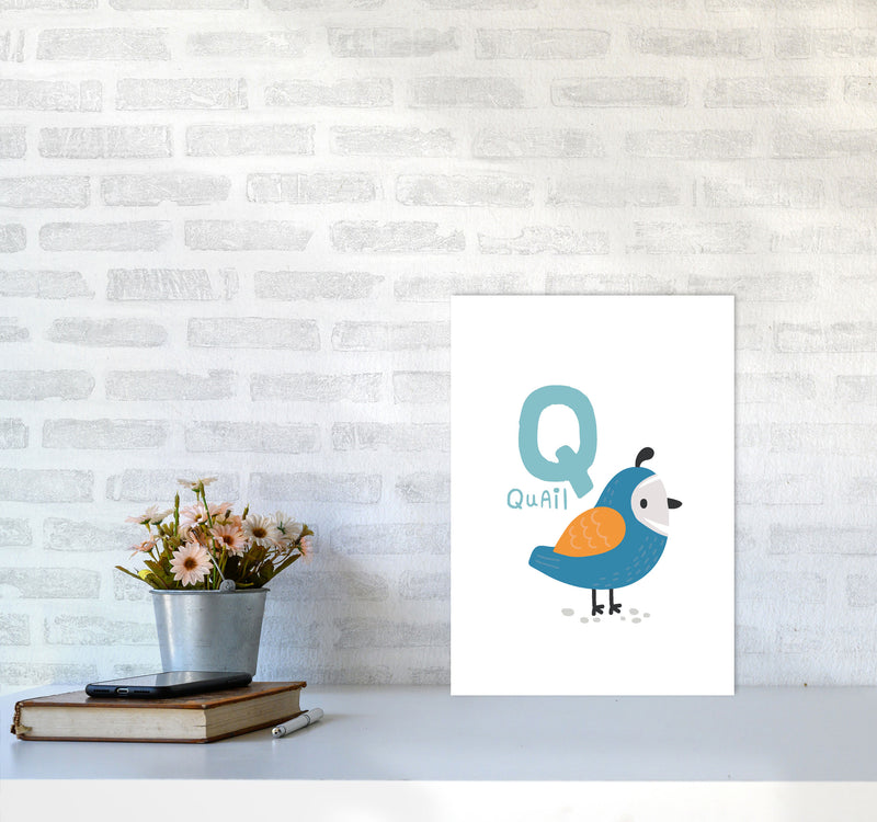 Alphabet Animals, Q Is For Quail Framed Nursey Wall Art Print A3 Black Frame