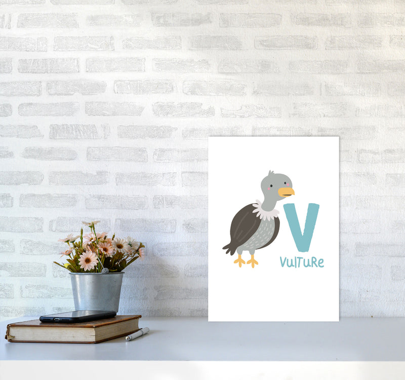 Alphabet Animals, V Is For Vulture Framed Nursey Wall Art Print A3 Black Frame