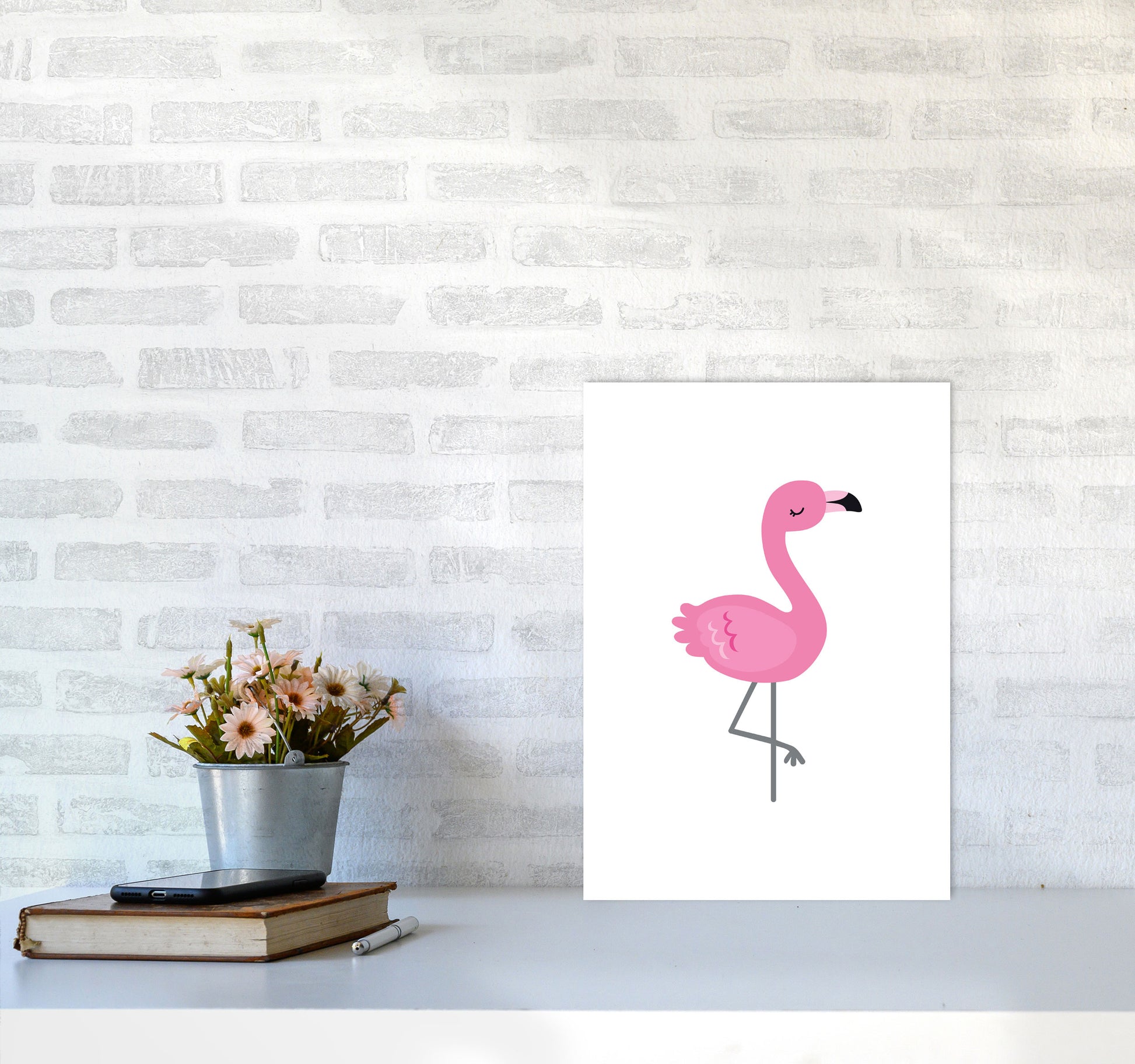 Children&#39;s Animals, Flamingo Modern Print A3 Black Frame