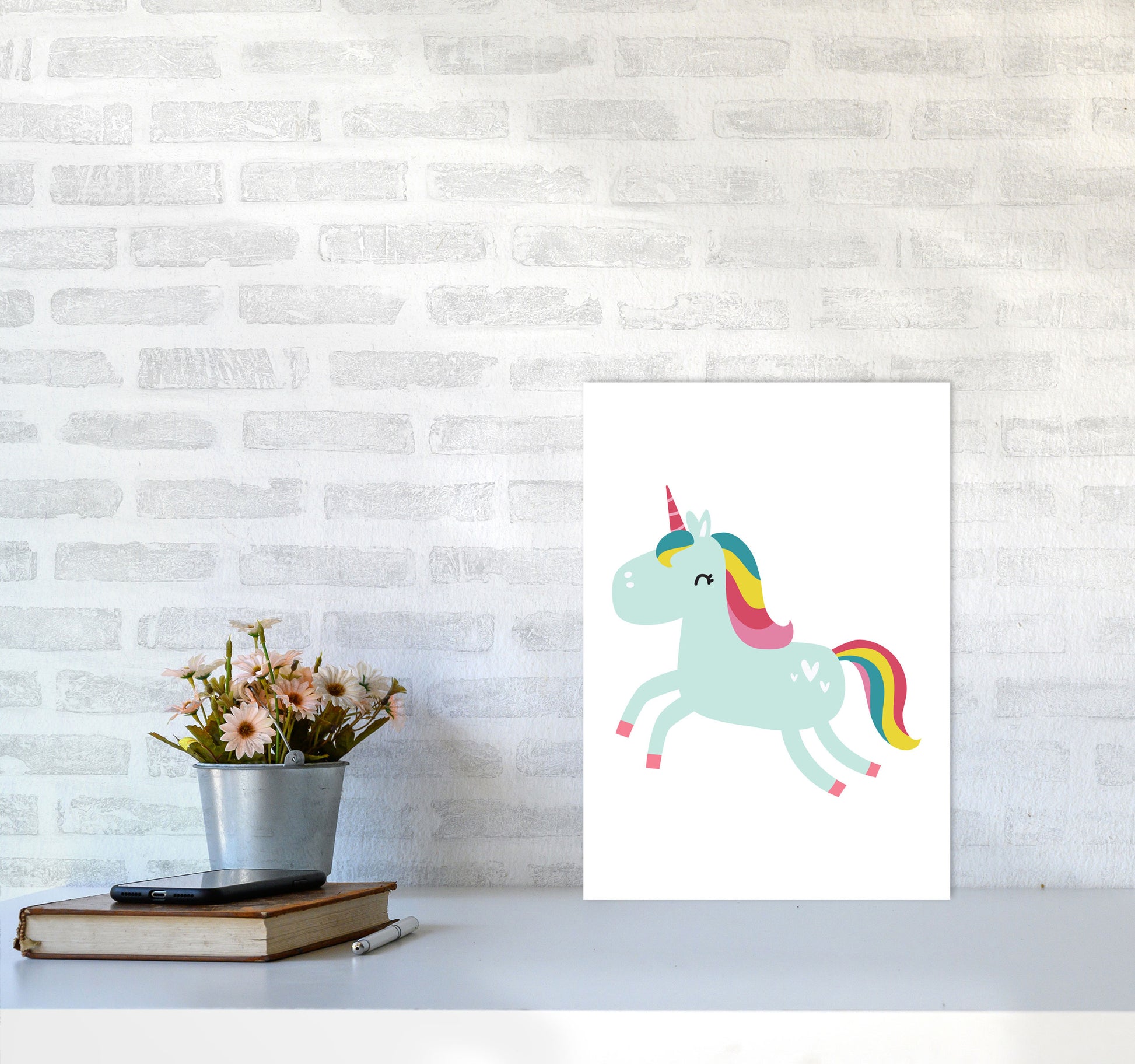 Children&#39;s Animals, Unicorn Modern Print A3 Black Frame