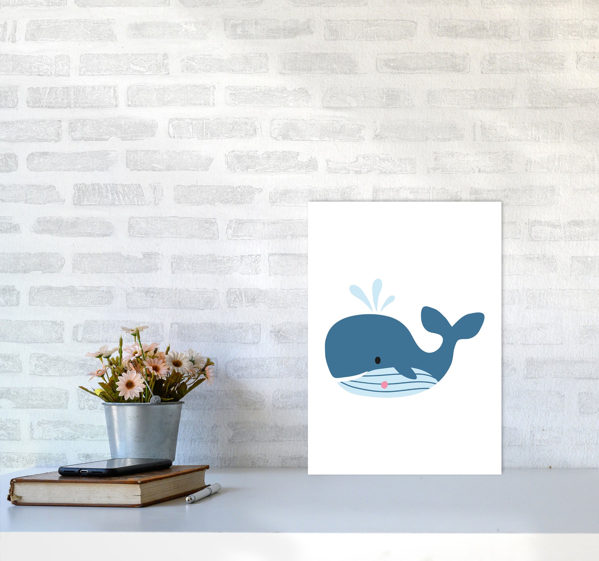 Children&#39;s Animals, Whale Modern Print A3 Black Frame