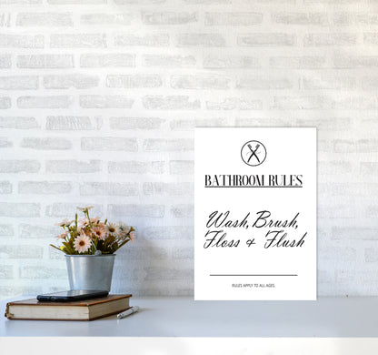 Bathroom Rules Modern Print, Framed Bathroom Wall Art A3 Black Frame