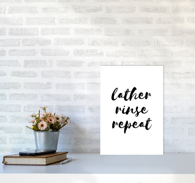 Lather Rinse Repeat, Bathroom Modern Print, Framed Bathroom Wall Art A3 Black Frame