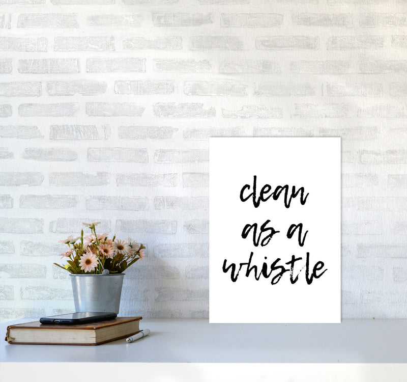 Clean As A Whistle, Bathroom Modern Print, Framed Bathroom Wall Art A3 Black Frame