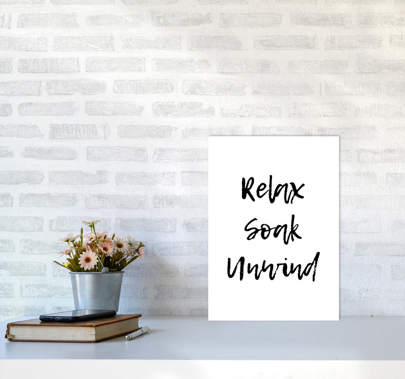 Relax Soak Unwind, Bathroom Modern Print, Framed Bathroom Wall Art A3 Black Frame