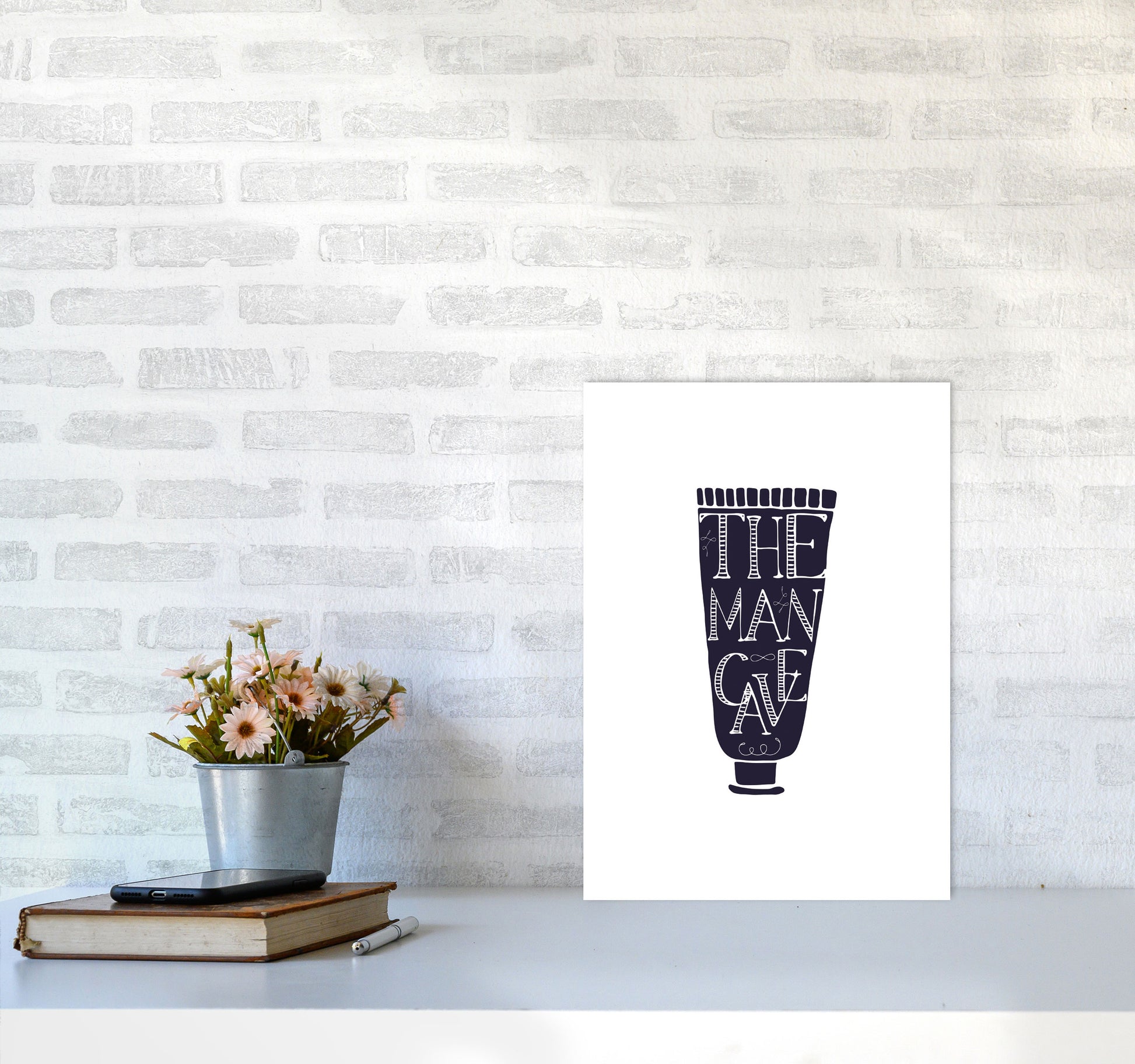 The Man Cave 1 Modern Print, Framed Bathroom Wall Art A3 Black Frame