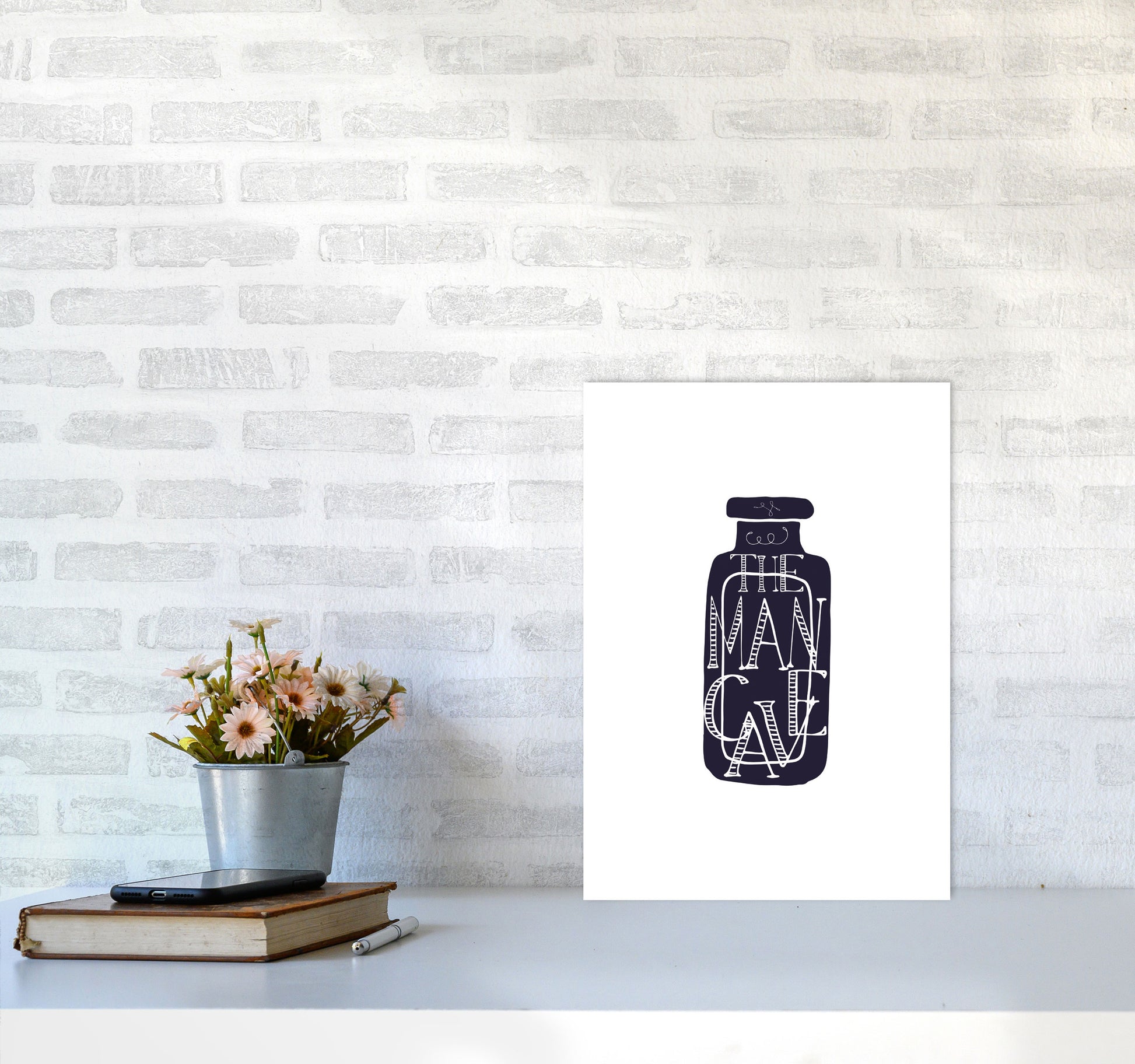 The Man Cave 3 Modern Print, Framed Bathroom Wall Art A3 Black Frame