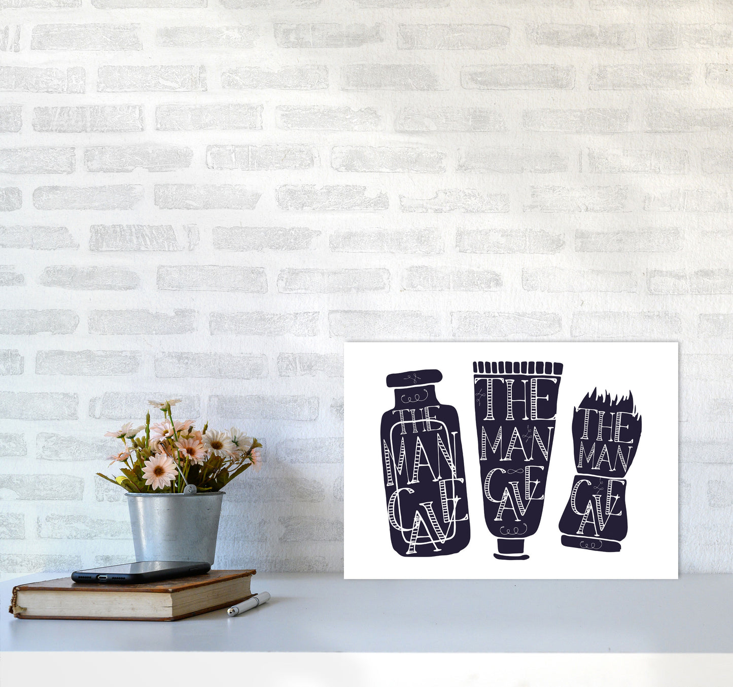 The Man Cave 4 Modern Print, Framed Bathroom Wall Art A3 Black Frame