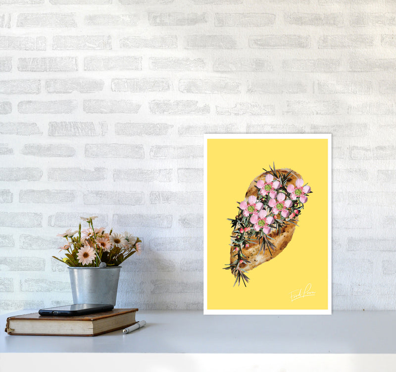 Yellow Chicken Food Print, Framed Kitchen Wall Art A3 Black Frame