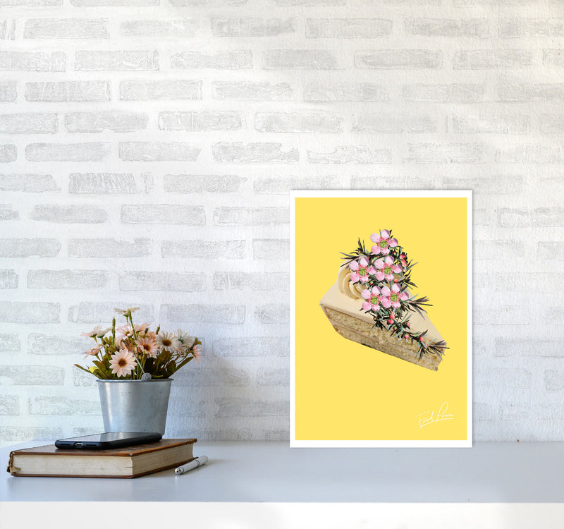 Yellow Cake Food Print, Framed Kitchen Wall Art A3 Black Frame