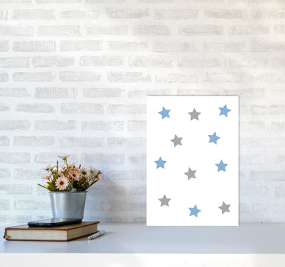 Blue And Grey Stars Framed Nursey Wall Art Print A3 Black Frame