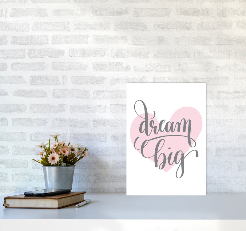 Dream Big Pink Heart Framed Nursey Wall Art Print A3 Black Frame