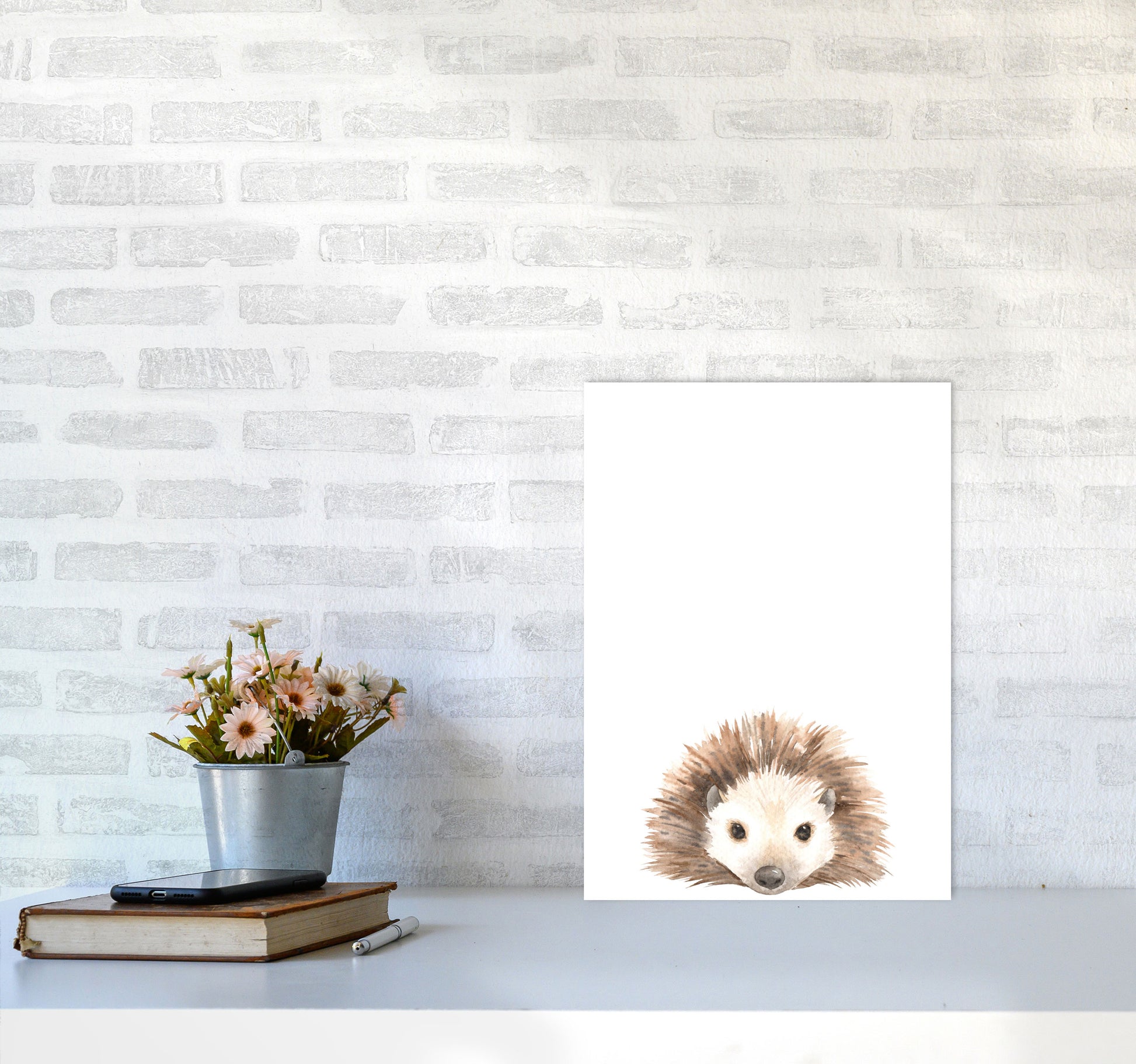 Forest Friends, Cute Hedgehog Modern Print Animal Art Print A3 Black Frame