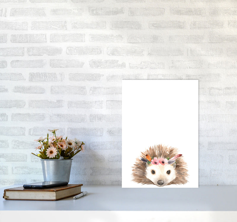 Forest Friends, Floral Cute Hedgehog Modern Print Animal Art Print A3 Black Frame